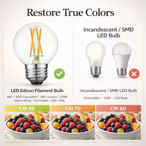 Miniatura 8 de Bombillas LED G16.5, regulables, 4 W (equivalente a 40 W), blanco cálido 2700 K, 400 lúmenes, base media E26, estilo de filamento vintage, sin