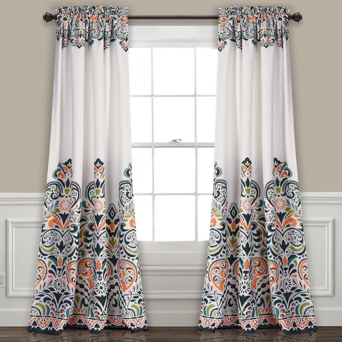 Lush Decor Clara Curtains - Cortinas con estampado de damasco paisley, estilo bohemio, filtrado de luz, juego de paneles para ventana para sala,