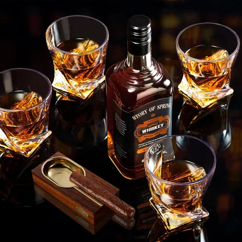 Miniatura 3 de KITNATS Vasos de whisky Old Fashioned de 10 onzas, juego de 4, caja de regalo, utensilios de bar para bourbon, escocés, vasos de ron para hombres