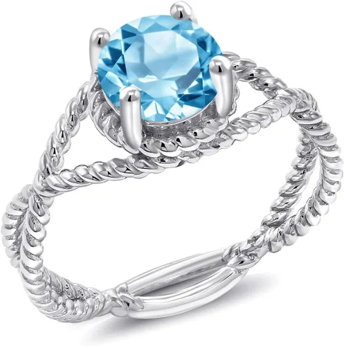 Miniatura 51 de Gem Stone King 7MM Round Gemstone Birthstone Solitaire Ring for Women Twisted Rope Band in 925 Sterling Silver Available in Sizes 5, 6, 7, 8, 9