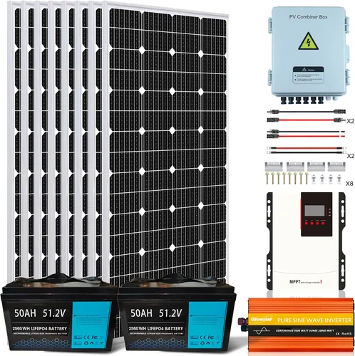 Miniatura 13 de Kit completo de sistema solar fuera de la red Kit solar de 1350 W 24 V, 6 paneles solares de 225 W 12 V, 2 baterías de litio de 100 ah y 12.8 V