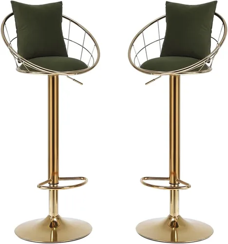 Miniatura 10 de Juego de 2 taburetes de bar giratorios de terciopelo, sillas de bar ajustables con respaldo y reposapiés, silla moderna para isla de cocina