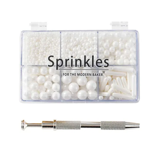 Miniatura 14 de Kasvan Gránulos de azúcar dorados y plateados, perlas de caramelo comestibles con bolígrafo espolvoreador de 4 garras, 8.32 onzas, paquete de caja