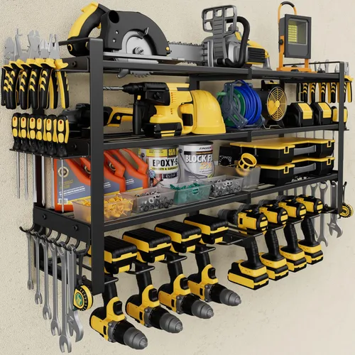 Jusgym Organizador de herramientas eléctricas para montaje en pared, estante de almacenamiento de herramientas de garaje de 450 libras con 8