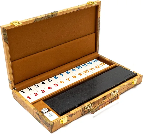United Nations of New York, Deluxe Rummy Set con grandes números grabados en una caja de mapa de estilo vintage