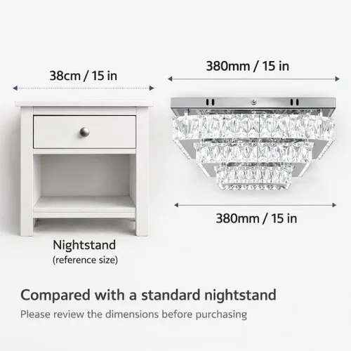 Miniatura 2 de Finktonglan Accesorio de Lámpara de Techo LED de Cristal Cuadrada Moderna, Candelabro de Cristal Regulable de 15" Luces de Techo de 3 Niveles
