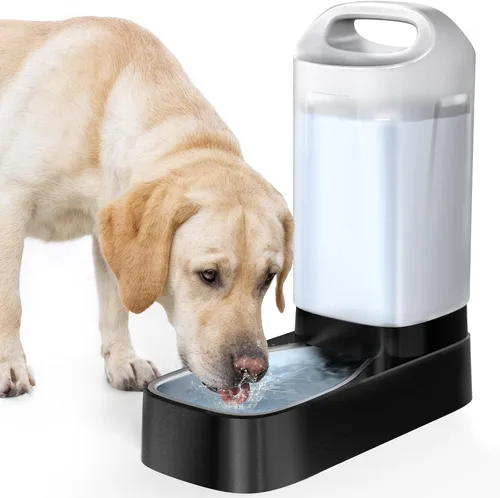 Dispensador automático de tazón de agua para perros - Alimentador de agua por gravedad para mascotas de acero inoxidable de 2.4 galones con diseño
