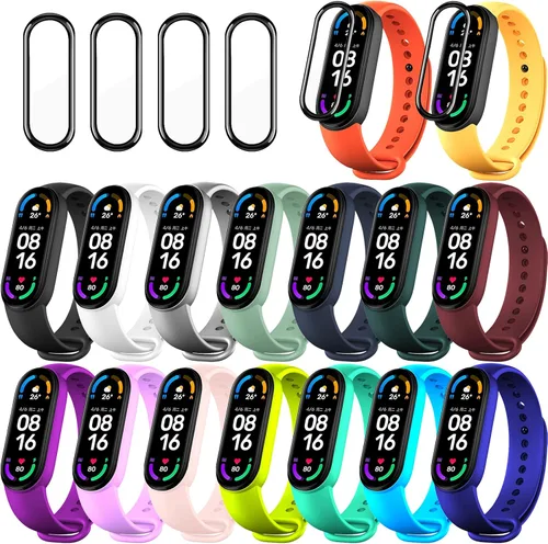 20 correas de repuesto compatibles con Xiaomi Mi Band 6 / Amazfit Band 5, pulseras de silicona para Mi Fit 5 correas (16 colores + 4 protectores de