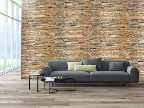 Retro-Art - Paneles de pared 3D, paquete de 5, ladrillos de piedra pizarra en marrón, beige, amarillo, PVC, 38.5 x 19.75 pulgadas, cubre 26.40 pies