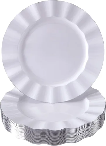 Miniatura 21 de Silver Spoons Platos de postre desechables 10 piezas Platos de plástico resistente Elegante aspecto fino de porcelana Velo, marfil