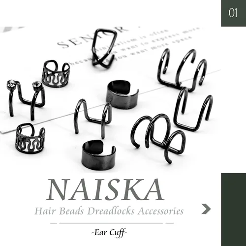 Miniatura 2 de NAISKA 24 piezas de joyería de pelo negro para trenzas con diamantes de imitación de cristal Loc Accesorios: aretes y clips de metal sin perforación