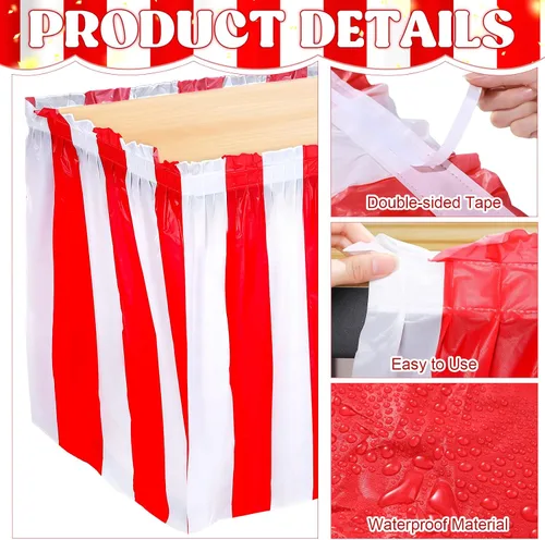 Miniatura 3 de 18 faldas de mesa a rayas rojas y blancas, desechables, decoraciones de mesa de carnaval, decoraciones de fiesta de circo para carnaval, circo