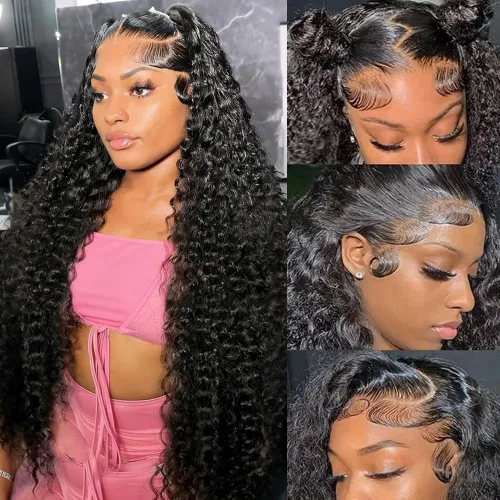 Miniatura 8 de Wingirl - Pelucas de cabello humano con malla frontal transparente HD de 13 x 4, densidad del 180 %, pre-sacado con pelo de bebé, sin pegamento, 13