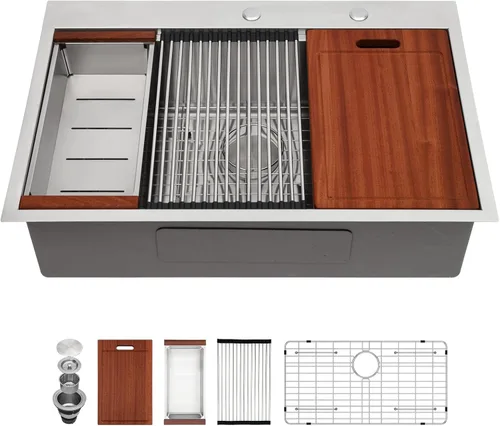 Miniatura 16 de Sarlai 15 Fregadero de Barra de 15x15 Pulgadas para Cocina, Fregadero de Barra de Acero Inoxidable de Calibre 16, Estación de Trabajo con Repisa