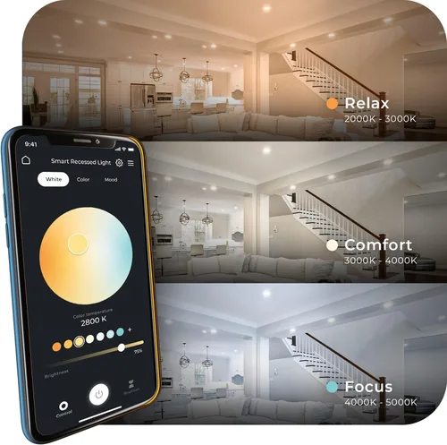 Miniatura 4 de Globe Electric 50466 Kit de iluminación empotrable LED ultra delgada de 3 pulgadas, no requiere concentrador, activado por voz, 7 W, RGB cambiante