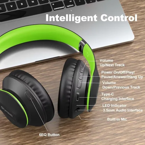 Miniatura 6 de Auriculares Bluetooth Inalámbricos Sobre La Oreja 65H Tiempo De Reproducción Auriculares HiFi Estéreo Con Micrófono Y 6 Modos De EQ Auriculares Verde
