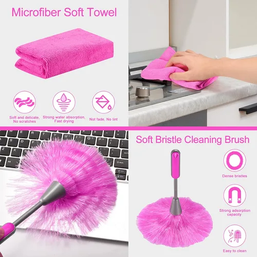 Miniatura 7 de Plumeros de microfibra para limpieza, plumeros con poste de extensión, plumeros flexibles y lavables para ventiladores de techo alto, persianas