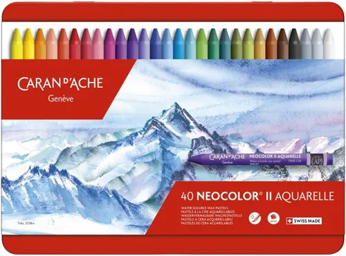 Caran d'Ache Classic Neocolor II AQUARELLE - Pasteles solubles en agua, 40 colores