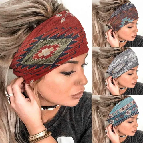 Miniatura 11 de Olbye Diademas bohemias anchas elásticas y antideslizantes para mujer y niña - para entrenamiento, yoga, correr, banda para el sudor, pañuelos