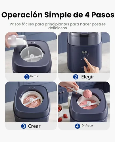 Miniatura 9 de Compresor 4 en 1 para hacer helados (1.0 cuartos de galón), sin precongelación, máquina automática de yogur, máquina de servir yogur congelado Azul