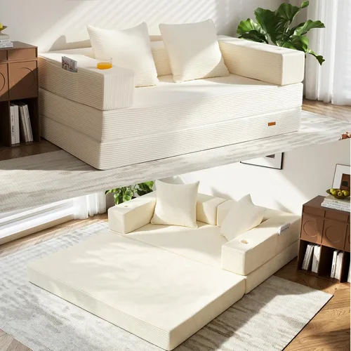 Miniatura 46 de COMAX Sofá cama futón, sofá cama convertible 4 en 1, sofás deshuesados para sala de estar, sofá biplaza plegable pequeño plegable que ahorra Gris