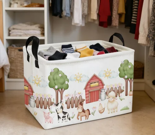 Miniatura 6 de Essme Cesta rectangular de granja, cestas para niños vacías con asas, bonitas cestas para decoración de habitación de niños, niños y niñas, canasta