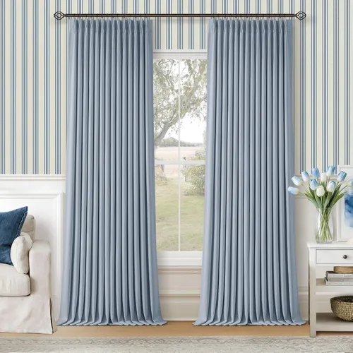 Miniatura 124 de Juego de 2 paneles de cortinas plisadas negras de 80 pulgadas para sala de estar, cortinas plisadas de lino con forro de 80 pulgadas de largo, 100%