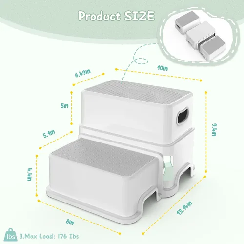 Miniatura 2 de Victostar Taburete para Niños Pequeños, Taburete de 2 Niveles para Niños para Lavabo de Baño, Taburete para Orinal con Superficie Antideslizante