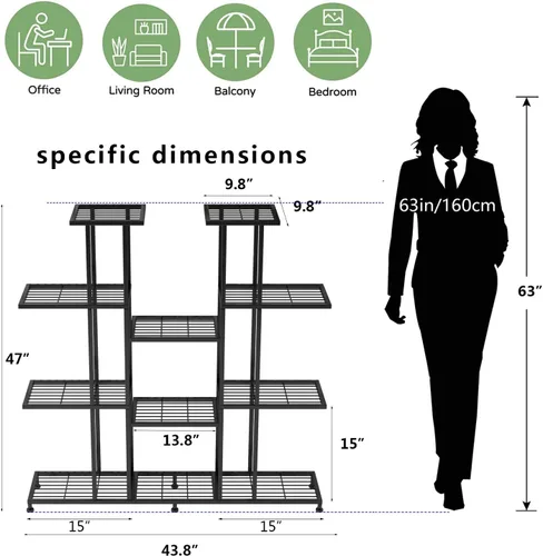 Miniatura 6 de Twhep Soporte de metal resistente para plantas, gran soporte multifuncional para interiores y exteriores, para estante alto grande para sala
