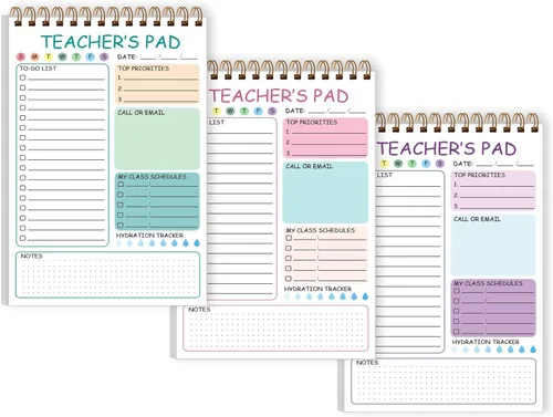 Paquete de 3 Bloc de Notas para Profesores – Bloc de Notas de Lista de Tareas para Profesores, Organizador de Cuaderno de Lista de Verificación en