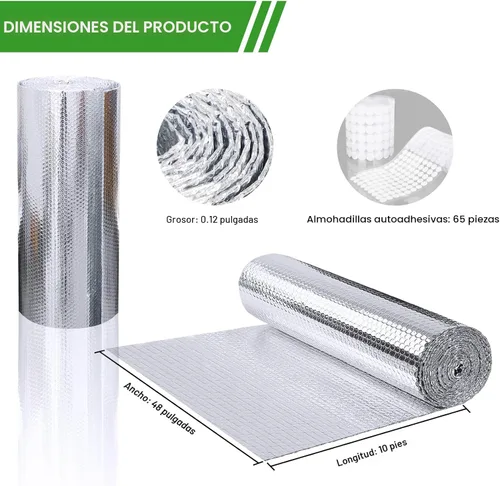 Miniatura 7 de Espuma Aislante Reflectante AGHITG, 48" x 10 pies de aislamiento de ventana para invierno, rollo de aislamiento de burbujas de papel de aluminio