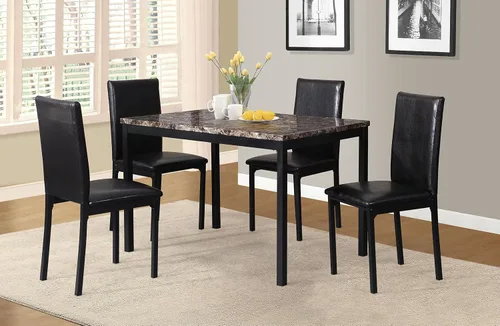 Miniatura 4 de Mesa de comedor de metal con tapa de mármol sintético laminado, color negro