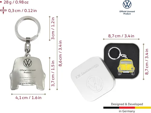 Miniatura 3 de BRISA VW Collection - Llavero Accesorio Portallaves de metal esmaltado Volkswagen con diseño de Beetle Bug, Amarillo, Talla única