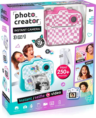 Miniatura 2 de Photo Creator - Cámara instantánea 3 en 1 para niños, color rosa; cámara, impresora instantánea y cabina de fotos con divertidos marcos y filtros