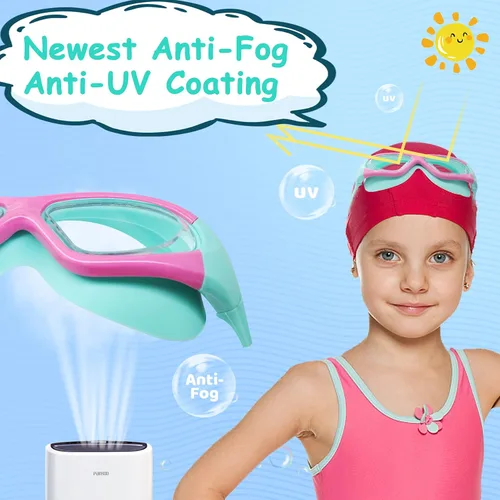 Miniatura 2 de Vvinca Gafas de natación para niños de 3 a 12 años, diseño mejorado 2024 con tapón para la oreja y la nariz, visión amplia, antivaho sin fugas