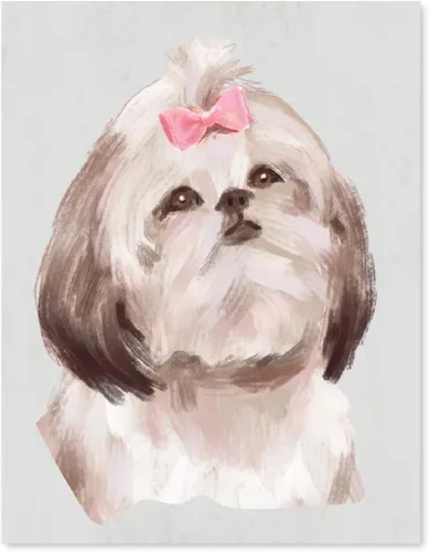 Andaz Press Póster impreso para pared de perro, 8.5 x 11 pulgadas, Shih Tzu en lazo rosa, 1 paquete, regalo de cumpleaños de Navidad, sin marco