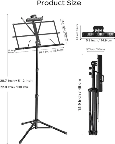 Miniatura 7 de K KASONIC Soporte de música, 2 en 1 de doble uso, plegable para partituras y soporte de escritorio para libros, portátil y ligero con clip para 1