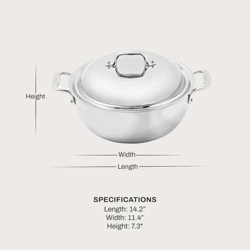 Miniatura 2 de All-Clad Horno Holandés D3 de Acero Inoxidable de 3 Capas 5.5 Cuartos Apto para Inducción Horno Asador Seguro 600F Ollas y Sartenes, Utensilios