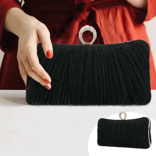 Miniatura 8 de Bolso de mano de noche dorado con purpurina para mujer, bolso de noche plisado para fiesta de boda y novia
