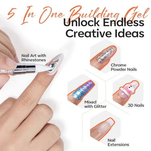 Modelones Kit de Gel Esculpido 3D, Gel Constructor Sólido Transparente para Arte de Uñas y Extensiones, Gel Duro para Uñas, No Pegajoso para Polvo