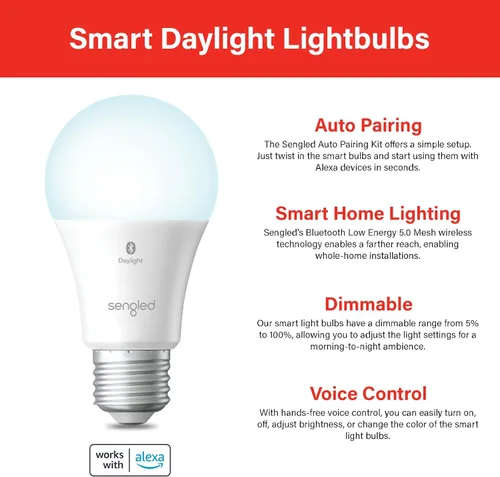 Miniatura 2 de Sengled Bombilla de luz Alexa, bombillas inteligentes que son compatibles solo con Alexa, malla Bluetooth estándar A19 E26, bombilla LED regulable