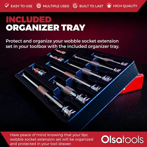 Miniatura 3 de Olsa Tools Juego de extensión de zócalo Wobble – 9 barras de extensión Cr-V de doble función – 1/2", 3/8", 1/4" accesorios de trinquete con agarre
