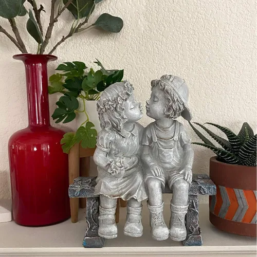 Miniatura 2 de Lily's Home Estatua de perro y niño de pesca de 11 pulgadas – Decoración de jardín de resina para exteriores – Decoración para exteriores y jardín