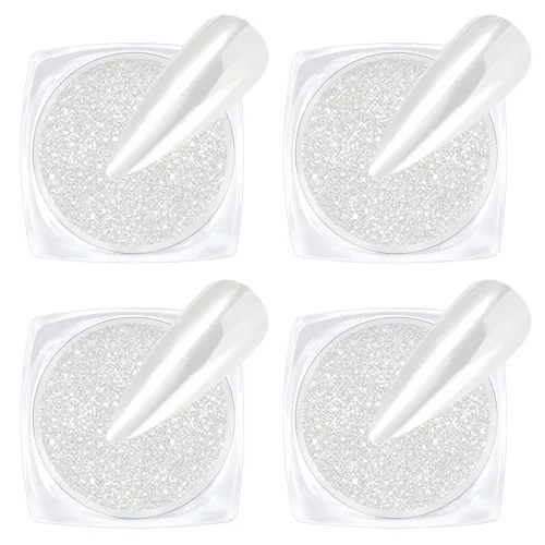 Miniatura 15 de 【Efecto espejo metálico n.º 1】Polvo de uñas cromado dorado LEDSUUEI – Polvo holográfico Aurora iridiscente perlado dorado cromado, blanco, perla