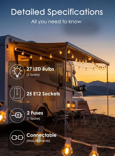 Miniatura 3 de SUNSGNE - Cadena de luces LED G40 de 25 pies para exteriores, luces blancas para patio con 25 bombillas LED transparentes y a prueba de roturas