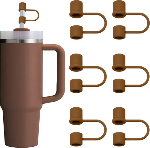 6 piezas de cubierta de pajita de silicona compatible con Stanley 30 y 40 Oz Accesorios para vaso Toppers de pajita marrón Reutilizable para taza