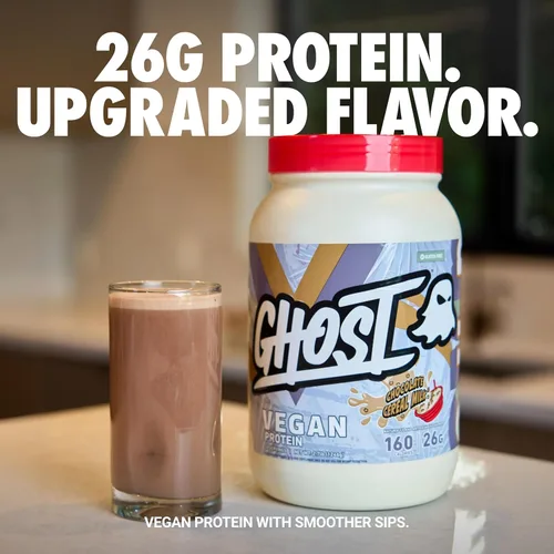 Miniatura 2 de GHOST Proteína vegana V2 en polvo, leche de cereales de chocolate, tubo de 2.7 libras, 0.92 oz de proteína, mezcla de guisantes a base de plantas
