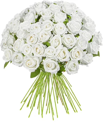 Miniatura 13 de Flores artificiales, rosas táctiles, ramo de rosas falsas, tallo de flores para centros de mesa de boda, corona de bricolaje, decoración del hogar