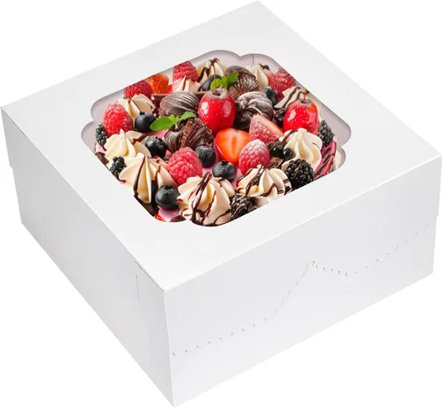 Miniatura 8 de Moretoes - 24 cajas de pastel blancas de 10 x 10 x 5 pulgadas cuadradas con ventana, cajas de panadería para pasteles, Día de la Madre, repostería