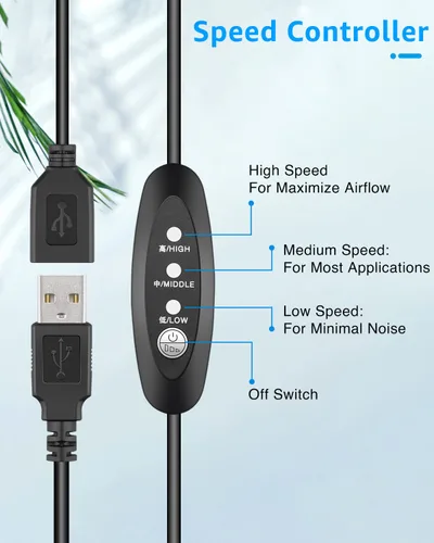 Miniatura 3 de GDSTIME Enfriador de ventilador silencioso con control de 3 velocidades, L/M/H, CC 5 V alimentado por USB dual 4.724 in ventilador de caja